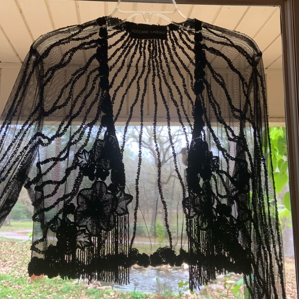 Black, beaded, see thru jacket by Andrienne Landau